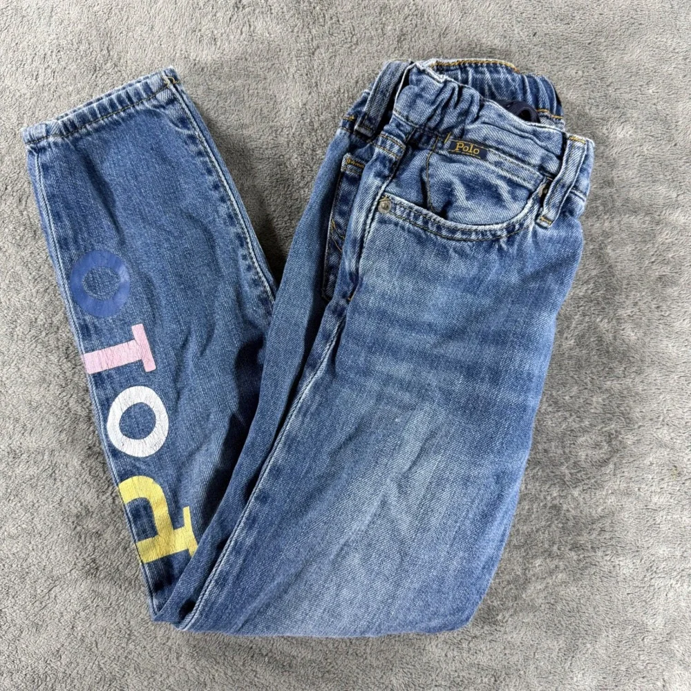 Polo Ralph Lauren Astor Slim Boyfriend Jeans Girls 8 Blue Excellent Logo Graphic